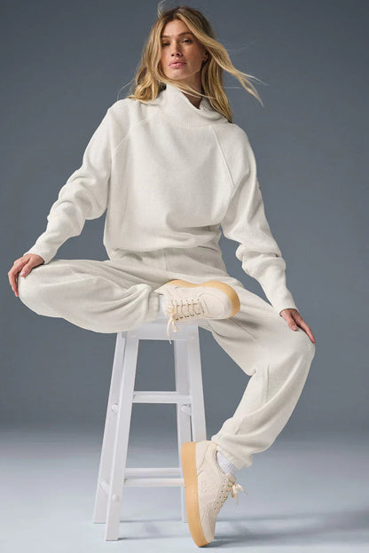 Waffle Weekend Escape Mock Neck Lange Mouw - Zwart/Wit