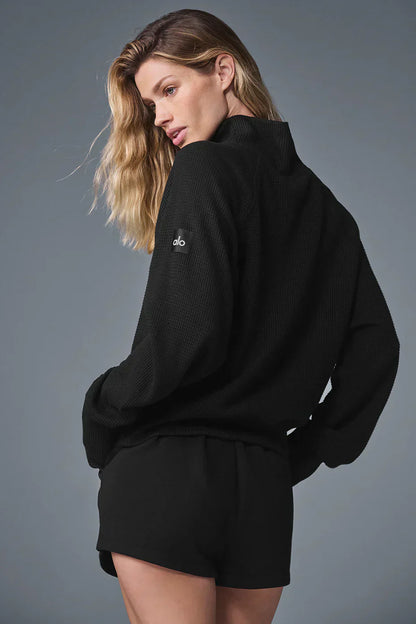 Waffle Weekend Escape Mock Neck Lange Mouw